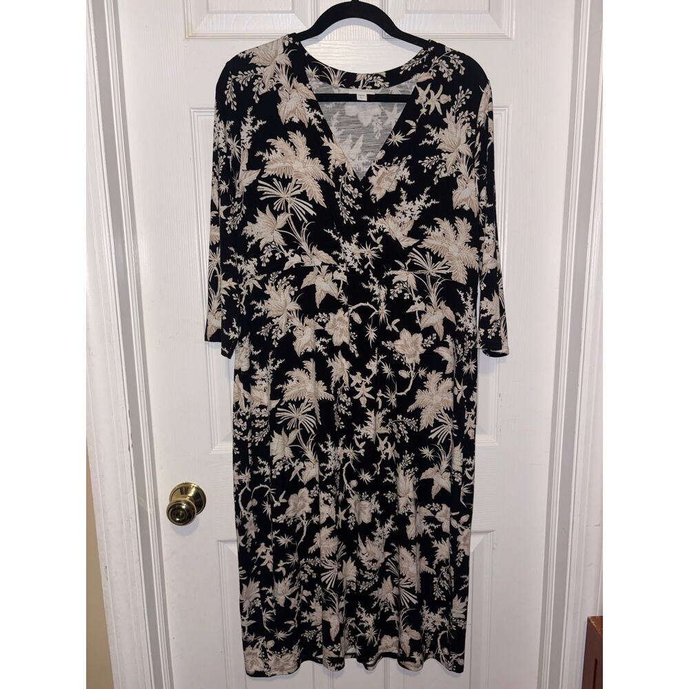 J Jill women’s knit floral print, black and white large tall dress